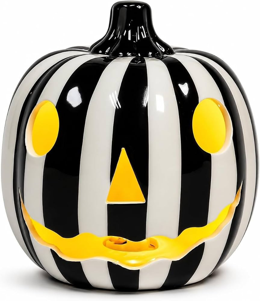 Midnight Manor LED Lighted Ceramic Jacko Lantern Pumpkin Halloween (Zebra) | Amazon (US)