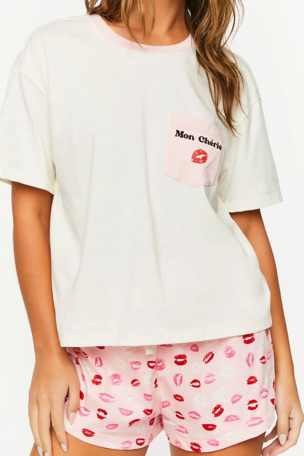Mon Chérie Lip Graphic Tee & Short Pajama Set | Forever 21 (US)