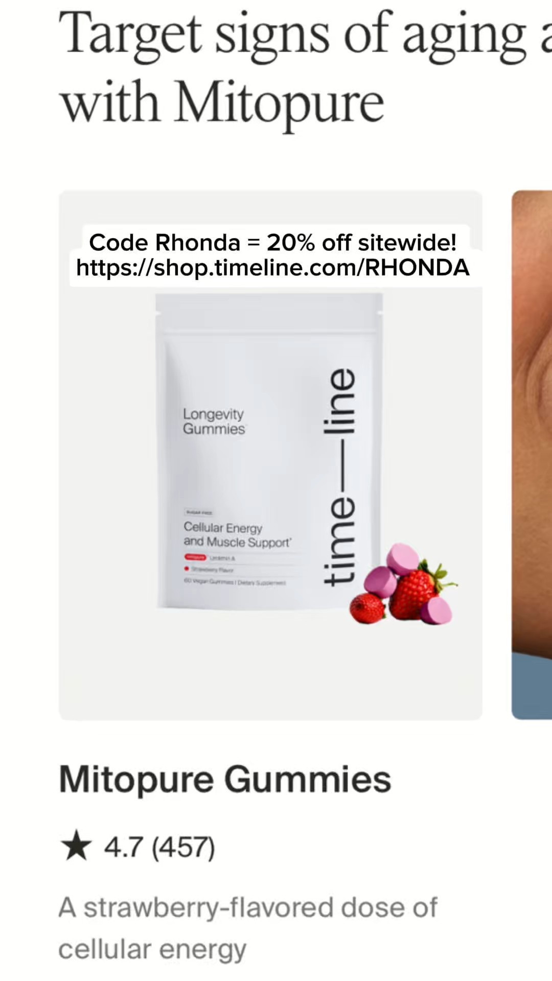Powered by 15+ years of science: Mitopure® boosts mitochondria, energy & strength for healthy aging. ✨ CODe Rhonda = 20% off sitewide! 
https://shop.timeline.com/RHONDA #Longevity #CellularHealth 

#LTKFindsUnder100 #LTKBeauty