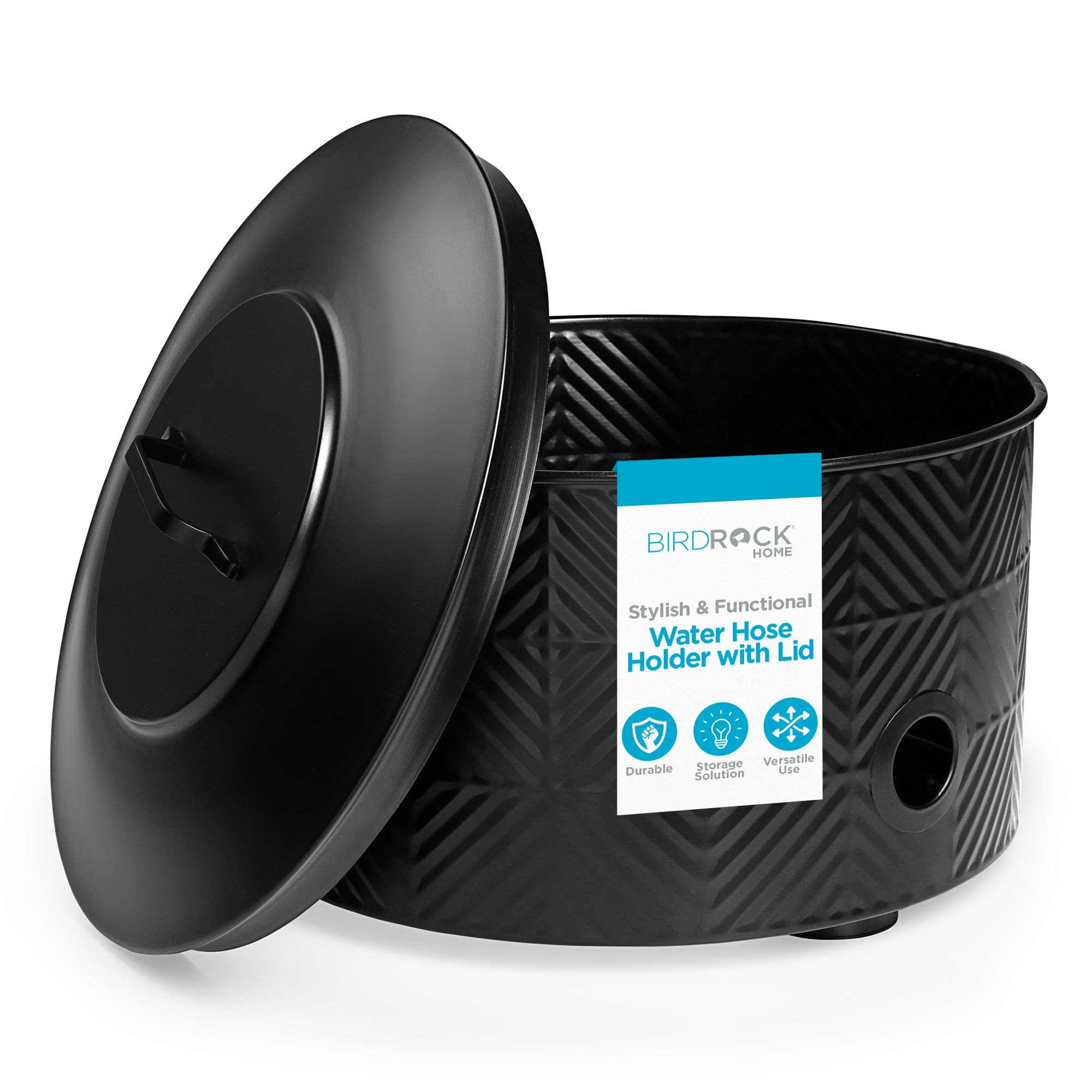 BIRDROCK HOME Hose Pot with Lid – Decorative Outdoor Hose Storage – Heavy-Duty Metal with Geo... | Amazon (US)