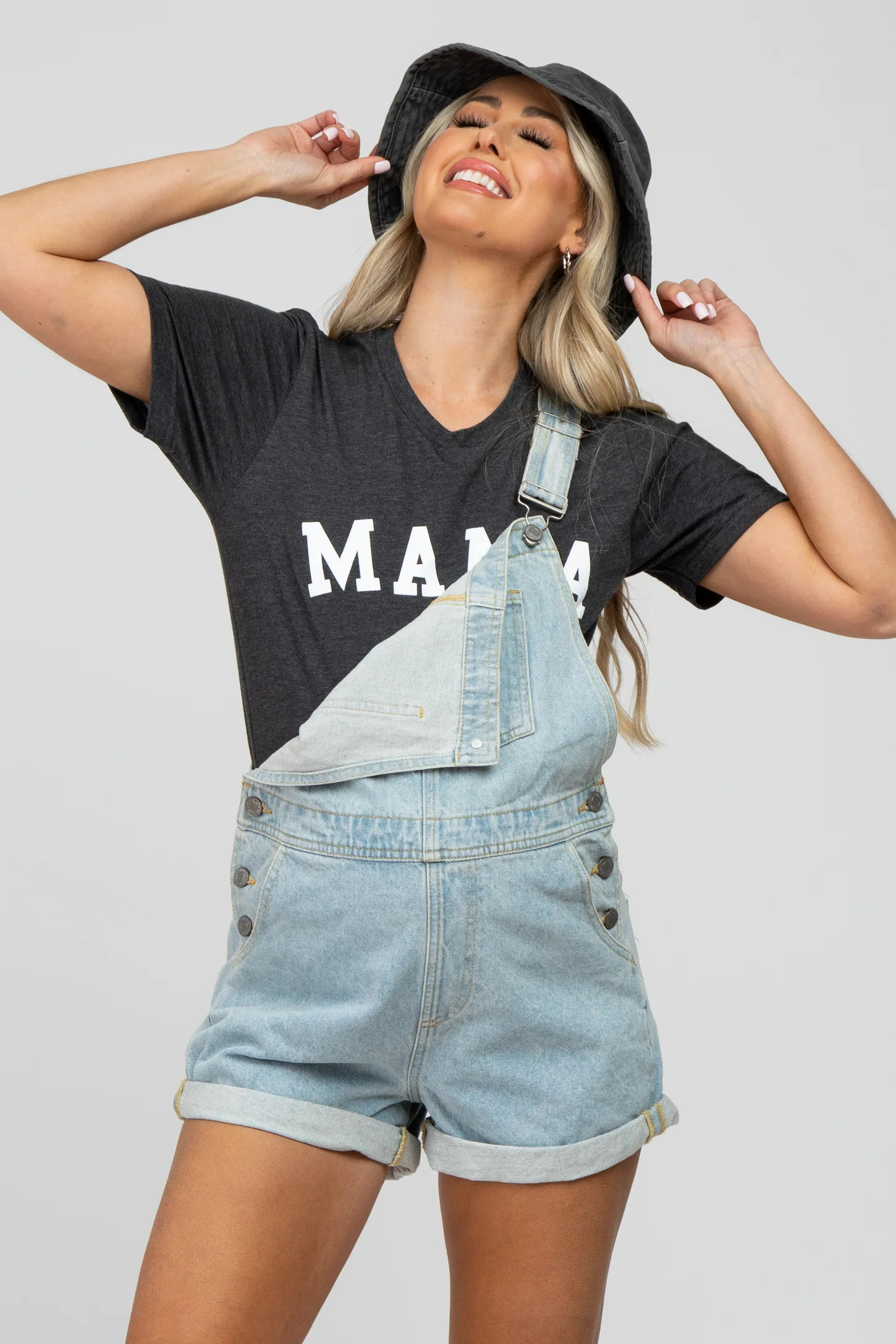 Light Blue Maternity Denim Short Overalls | PinkBlush Maternity