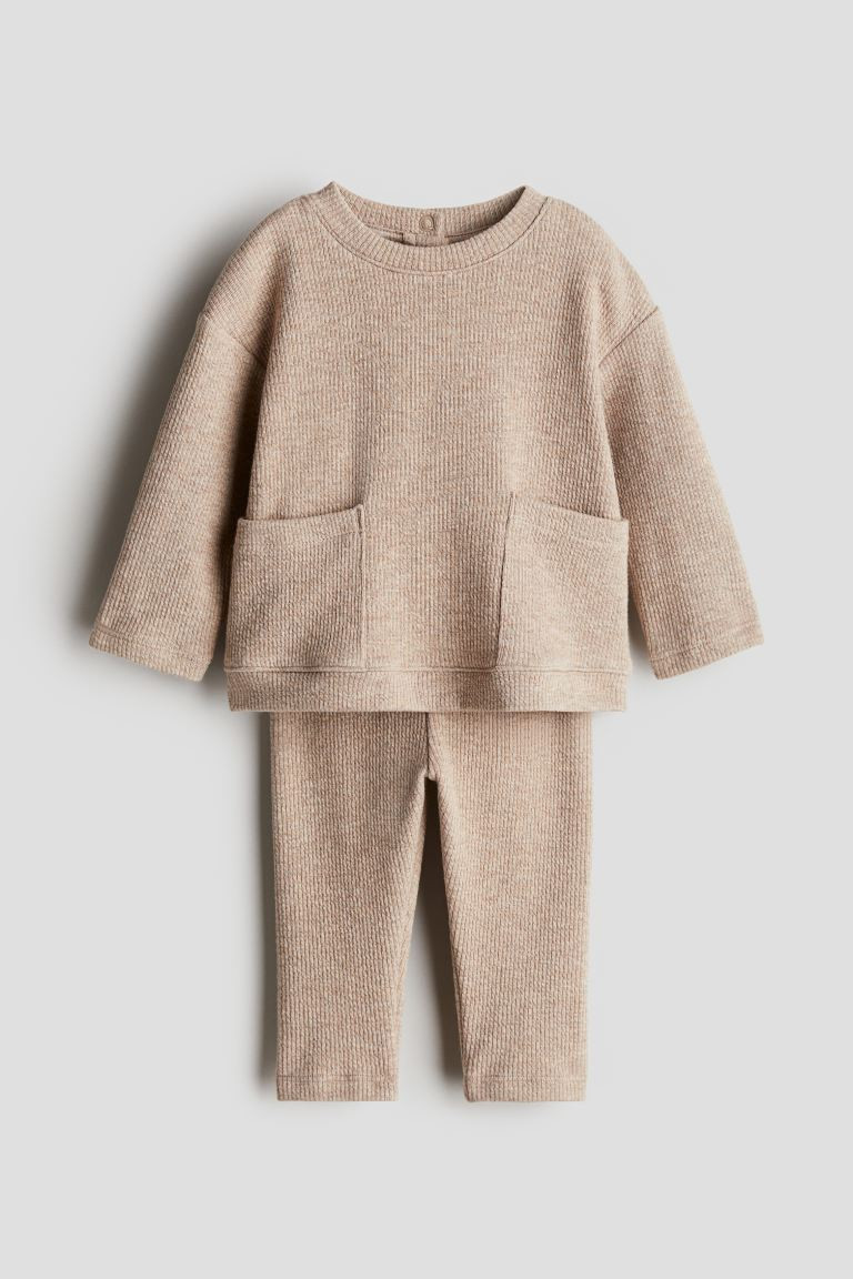 2-piece Cotton Jersey Set - Beige - Kids | H&M AU | H&M (AU)