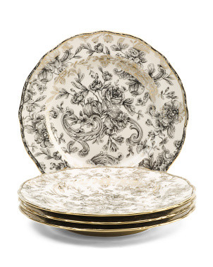 Set Of 4 Hawthorne Dinner Plates With Gold Tone Border | Kitchen & Dining Room | Marshalls | Marshalls