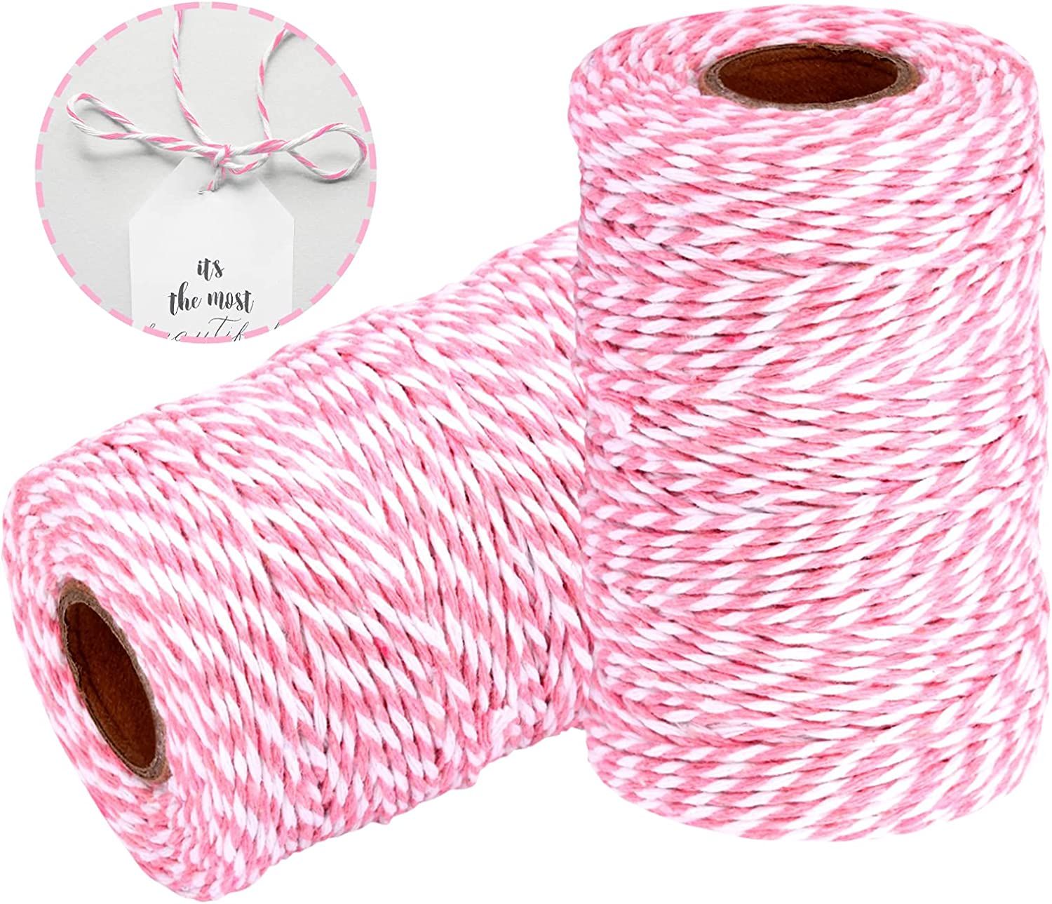 YZSFIRM 656 Feet Christmas Packing Twine Pink and White Cotton String,Bakers Twine Packing Cord f... | Amazon (US)