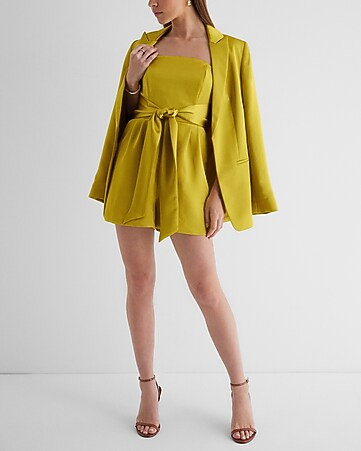 Satin Strapless Tie Waist Romper Suit | Express