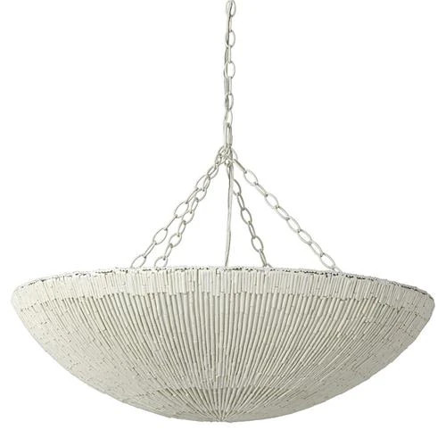 Palecek Cora Coastal Beach Off White Natural Rattan Chandelier | Kathy Kuo Home