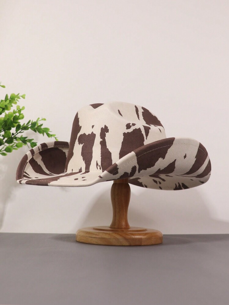 1pc Unisex Cow Print Western Cowboy Hat Wide Brimmed Sun Hat For Outdoor Activities Such As Hiking, Fishing, Music Festival, Birthday Party. A Perfect Clothing Accessory Gift For Her Halloween | SHEIN