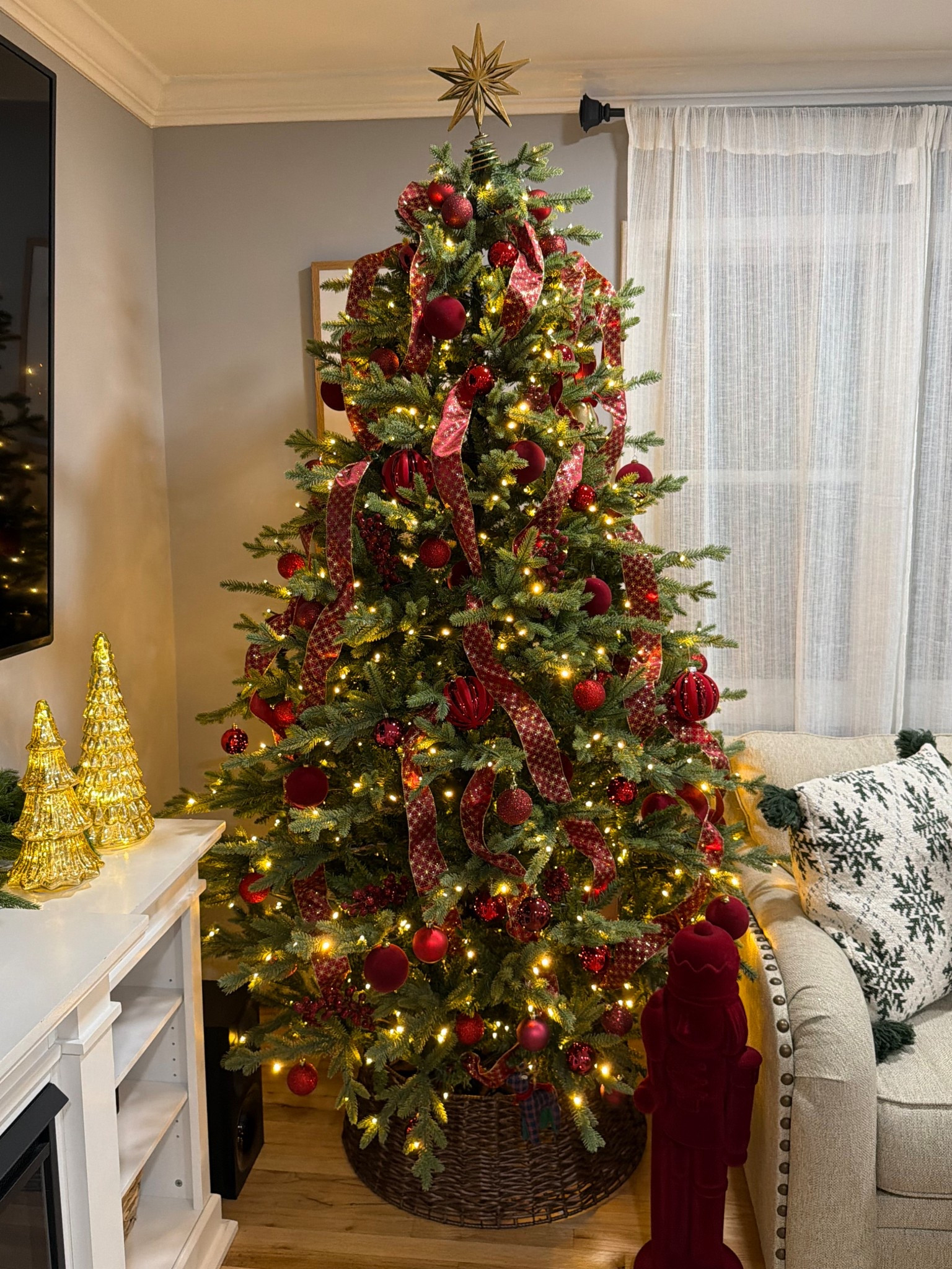 The viral home depot Christmas tree how i decorated my tree this year. burgundy Christmas tree ralph Lauren Christmas  

 #LTKHoliday #LTKSeasonal #LTKHome