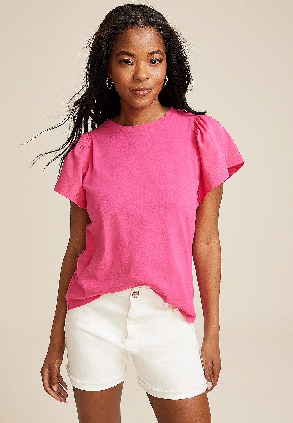 Woven Flutter Sleeve Tee | Maurices