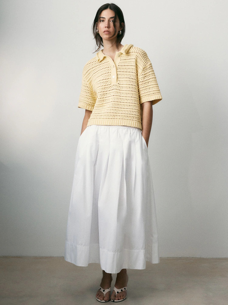 BHOEM Midi Pleated Poplin White Skirt | Next AU