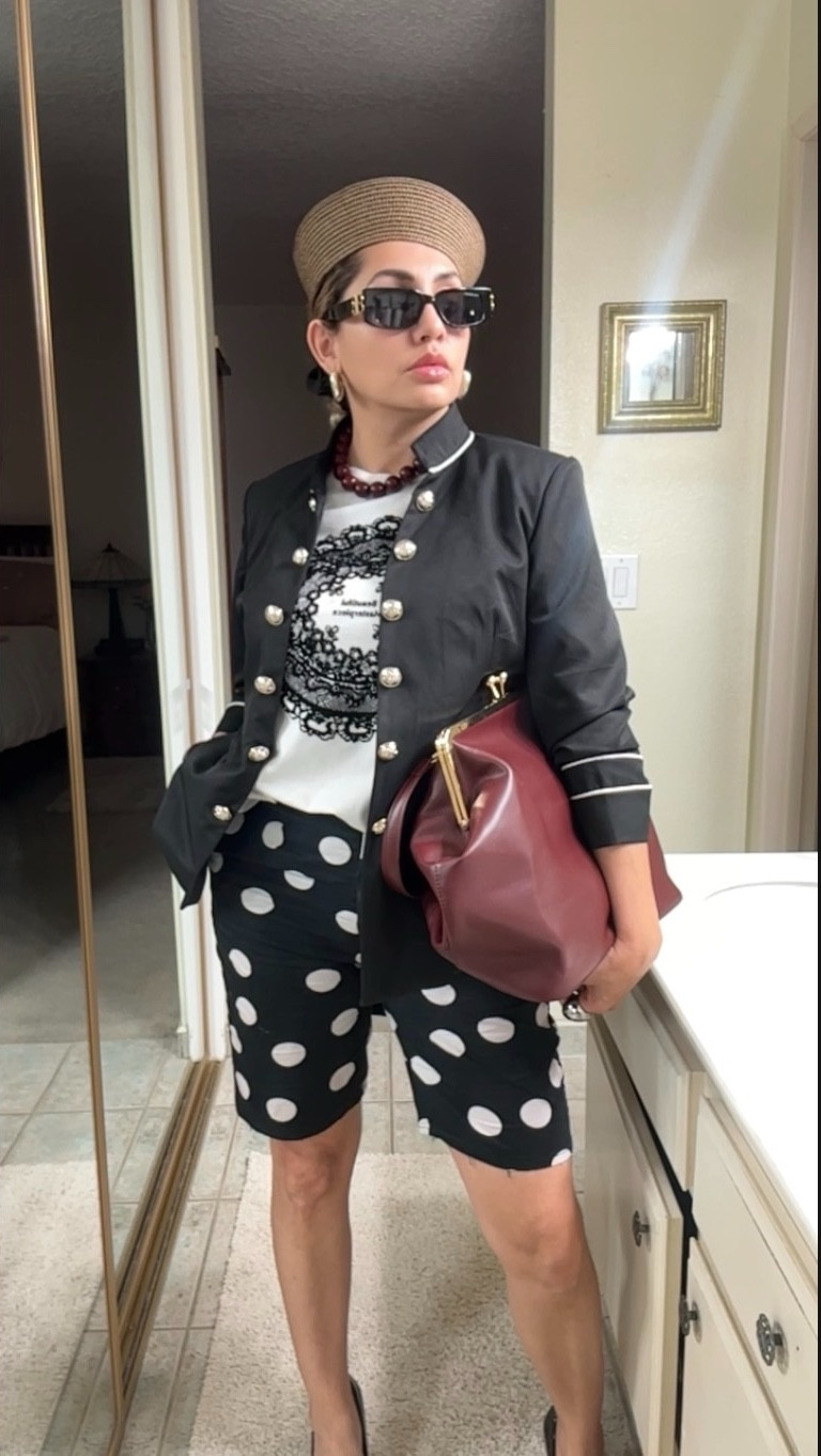 “POLKA CHIC  FUSION LOOK” 😮‍💨
Structured. Feminine. Unapologetic.
Polka dots meet military tailoring… and suddenly, everything feels intentional.

P.S. Some of the tagged pieces are similar versions of my original look (many of the exact items are already sold out).
The idea is for you to recreate it with accessible options and achieve the same chic effect.
Get inspired… and make it your own 😉
🖤 Shop my look in LTK


#LTKdayinmylife #LTKootd #LTKOver40