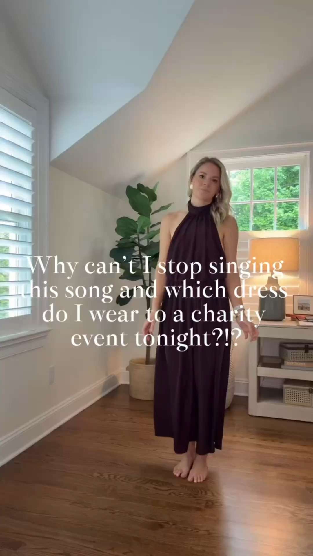 Head to my Instagram to see the real song i can’t stop singing 😂 had fun trying on dresses and deciding what to wear to a charity event. Most of them are older so tried to find on poshmark. 
**I’m 5’5 wearing an XS in the dark purple dress, a 4 in the white dress with blue florals, and a small in all the others