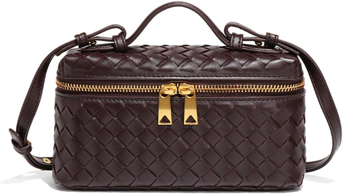 Top-Handle Pouch Handbag for Women Woven Leather Vanity Case Designer Crossbody Bag Shoulder Bag ... | Amazon (US)