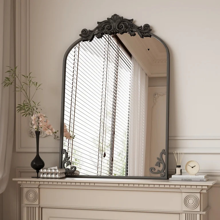 BEAUTYPEAK 38"x24" Vanity Wall Mirror Decorative Vintage Arch Bathroom Mirror,Black | Walmart (US)