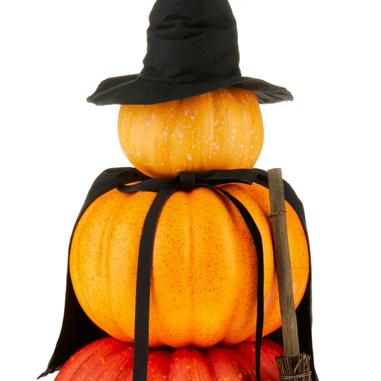 Halloween Orange Foam Triple-Stack-Pumpkin Witch Decoration, 7.5 in x 7.8 in x 18 in, by Way To C... | Walmart (US)