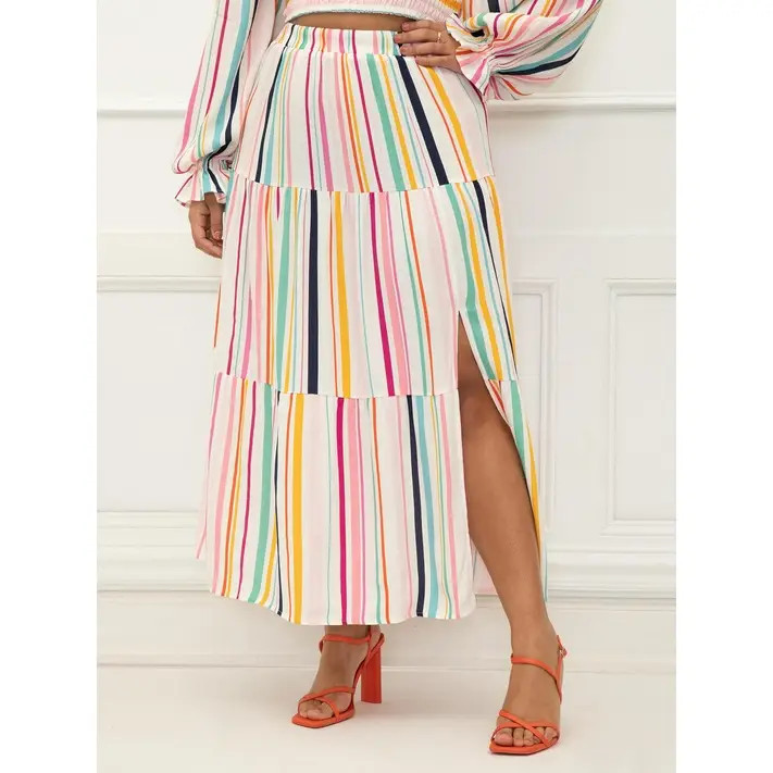 ELOQUII Elements Women's Plus Tiered Maxi Skirt With Slit | Walmart (US)