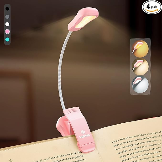 Vekkia Rechargeable Book Light for Reading in Bed, 3 Color x 3 Brightness, Lightweight Reading Li... | Amazon (US)