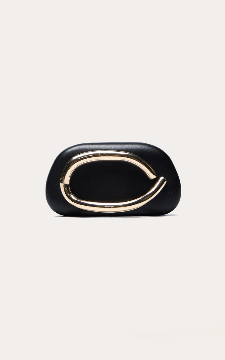 Black PU Oval Handle Hard Clutch Bag | PrettyLittleThing UK