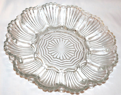 Vintage Anchor Hocking Clear Fluted  Glass Deviled Egg Plate Scalloped Edge | eBay US