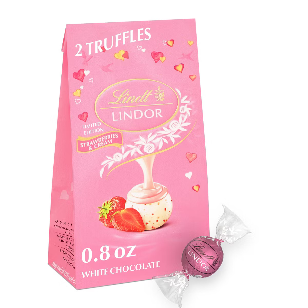 Lindt Lindor Valentine's Day Strawberries & Cream White Chocolate Truffles - 0.8oz | Target