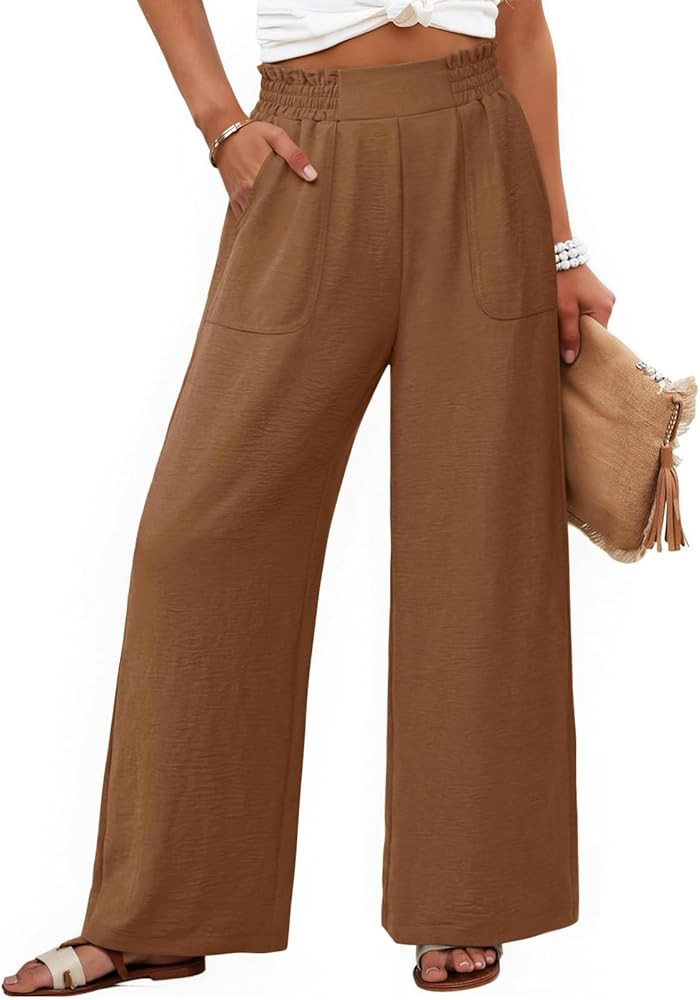 NIMIN Women Wide Leg Palazzo Pants High Waisted Casual Lounge Pants 2026 Summer Beach Vacation Ou... | Amazon (US)