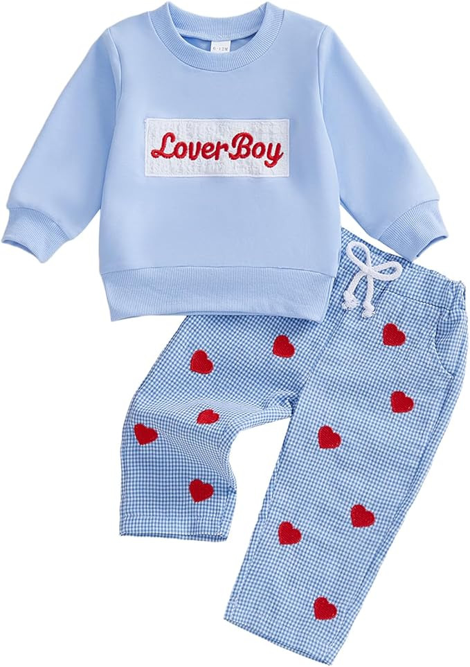 Kuriozud Toddler Baby Boy Clothes Outfit Valentines Day Sweatshirt Lover Boy Shirt+Waffle Knit Pa... | Amazon (US)