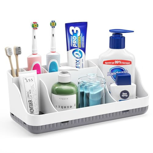 Bathroom Counter Organizer and Storage, 7 Slots Detachable Toothbrush Holders for Bathrooms, Anti-Slip Electric Toothbrush and Toothpaste Holder Countertop Vanity Organizer Accessories for Adults Kids | Amazon (US)