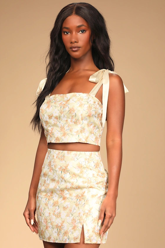 Time to Bloom Yellow Floral Jacquard Two-Piece Mini Dress | Lulus (US)