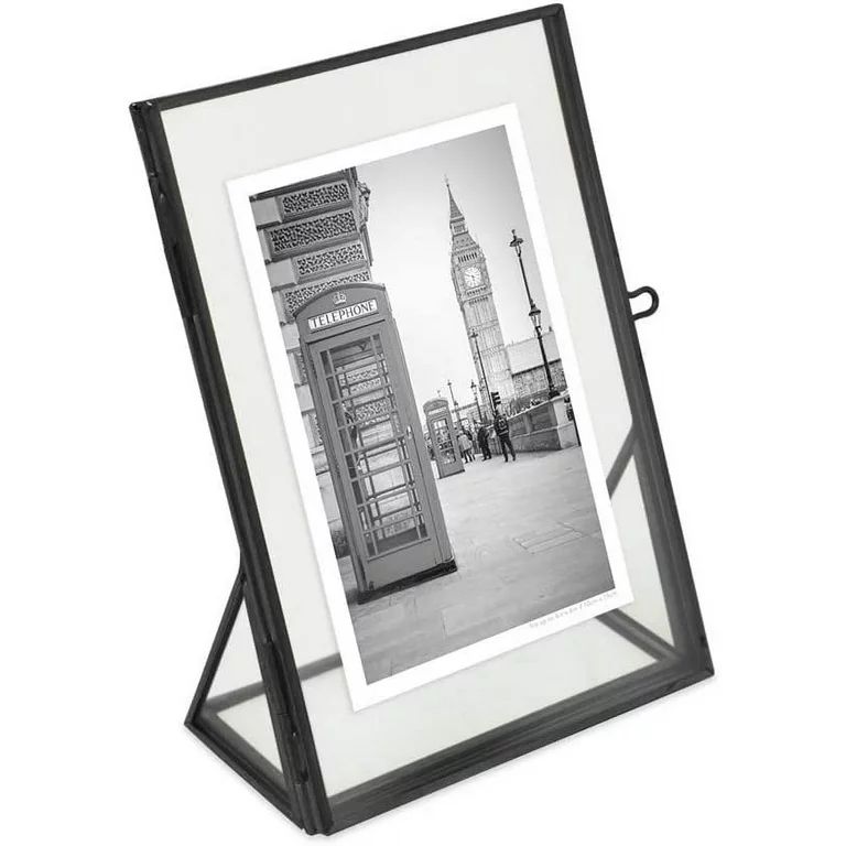 Isaac Jacobs 4x6, Black, Vintage Style Brass and Glass, Floating Photo Frame, Metal, Vertical, wi... | Walmart (US)