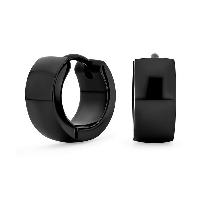 Bling Jewelry Unisex Simple Wide Huggies Mini Hoop Earrings Black Stainless Steel Color - Black | Target