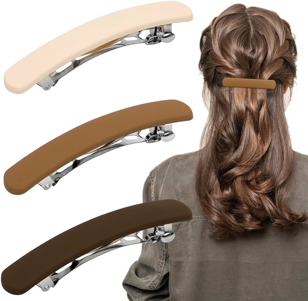 Hair Clips Barrettes for Women 3 Pcs Matte Barrettes for Thin Fine Hair 3.54'' Neutral Flat Hair ... | Amazon (US)