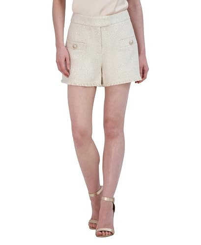 BCBGMAXAZRIA Women's Flat Front Tweed Shorts, White | Amazon (US)