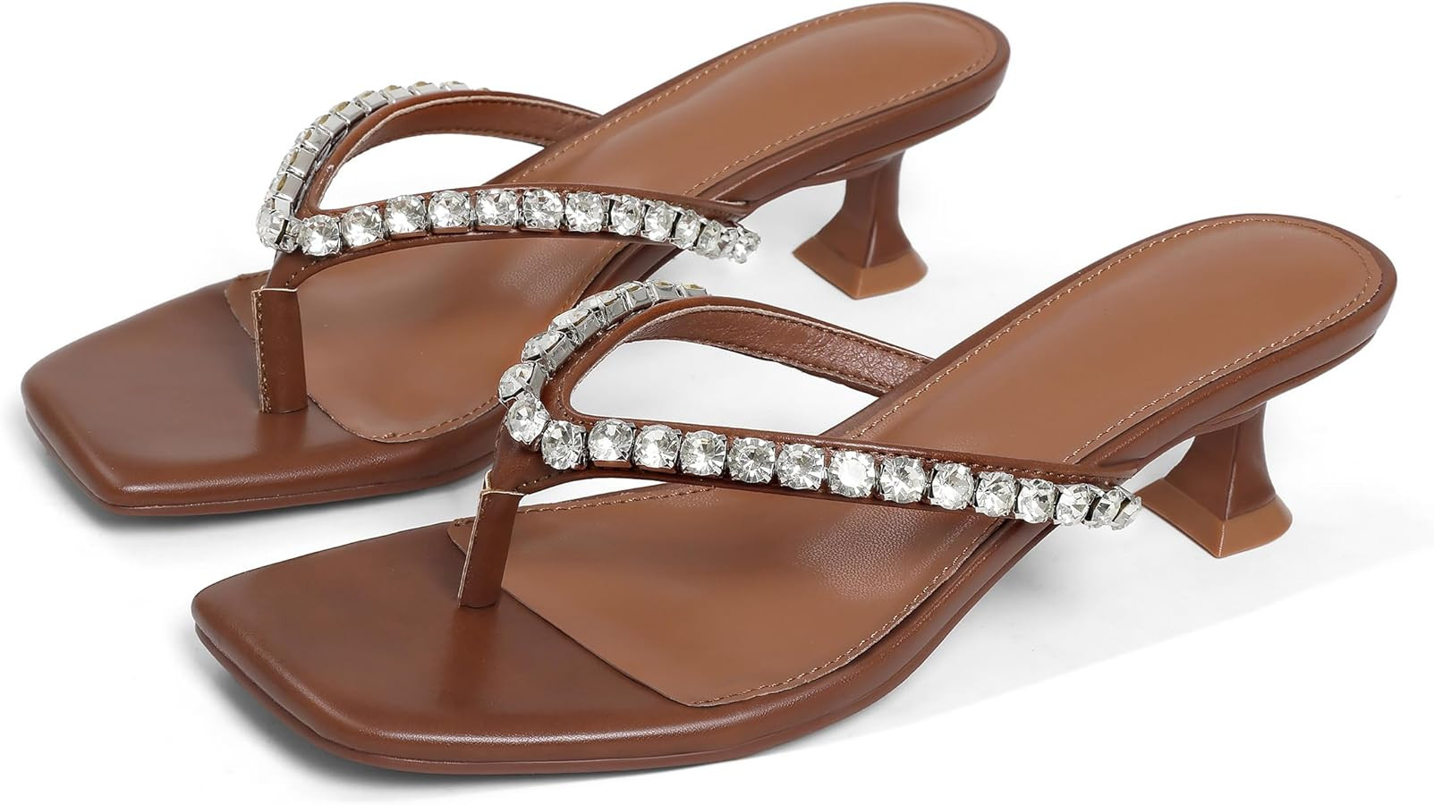 Eteridrey Kitten Heels for Women Flip Flop Heels Square Open Toe Thong Rhinestone Sandals Comfort... | Amazon (US)