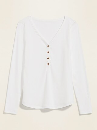 Slim-Fit Rib-Knit Long-Sleeve Henley Tee for Women | Old Navy (US)