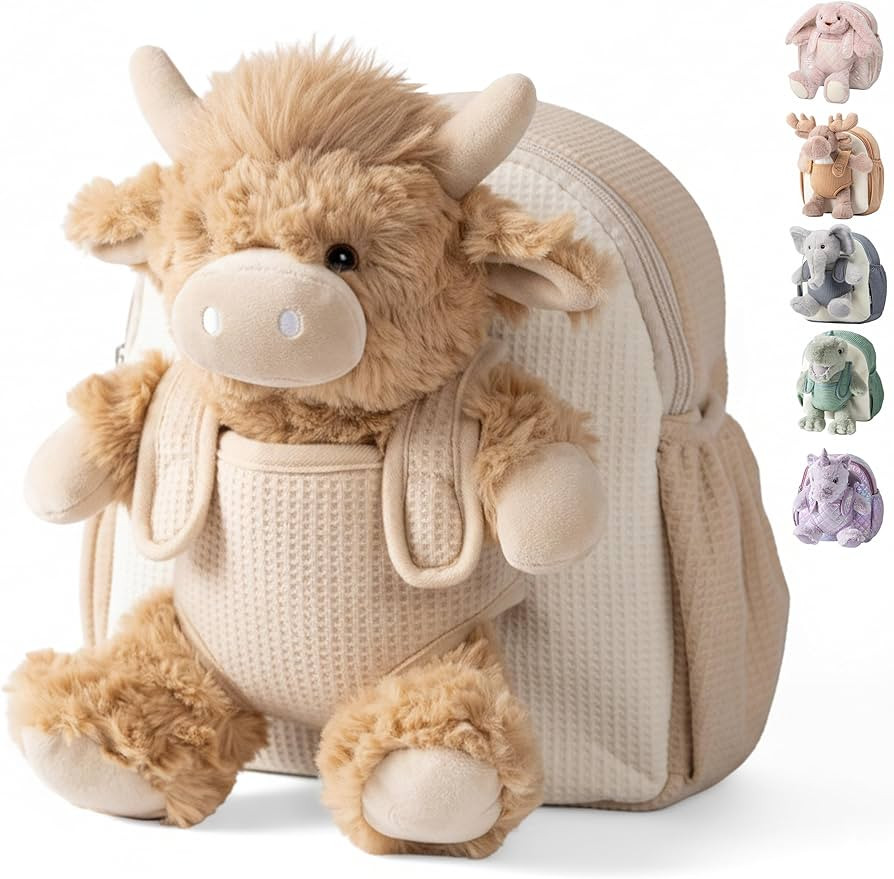 Moonkie Hug & Go Highland Cow Toddler Backpack – Soft Plush Bag with Take-Along Toy for Boys Ag... | Amazon (US)