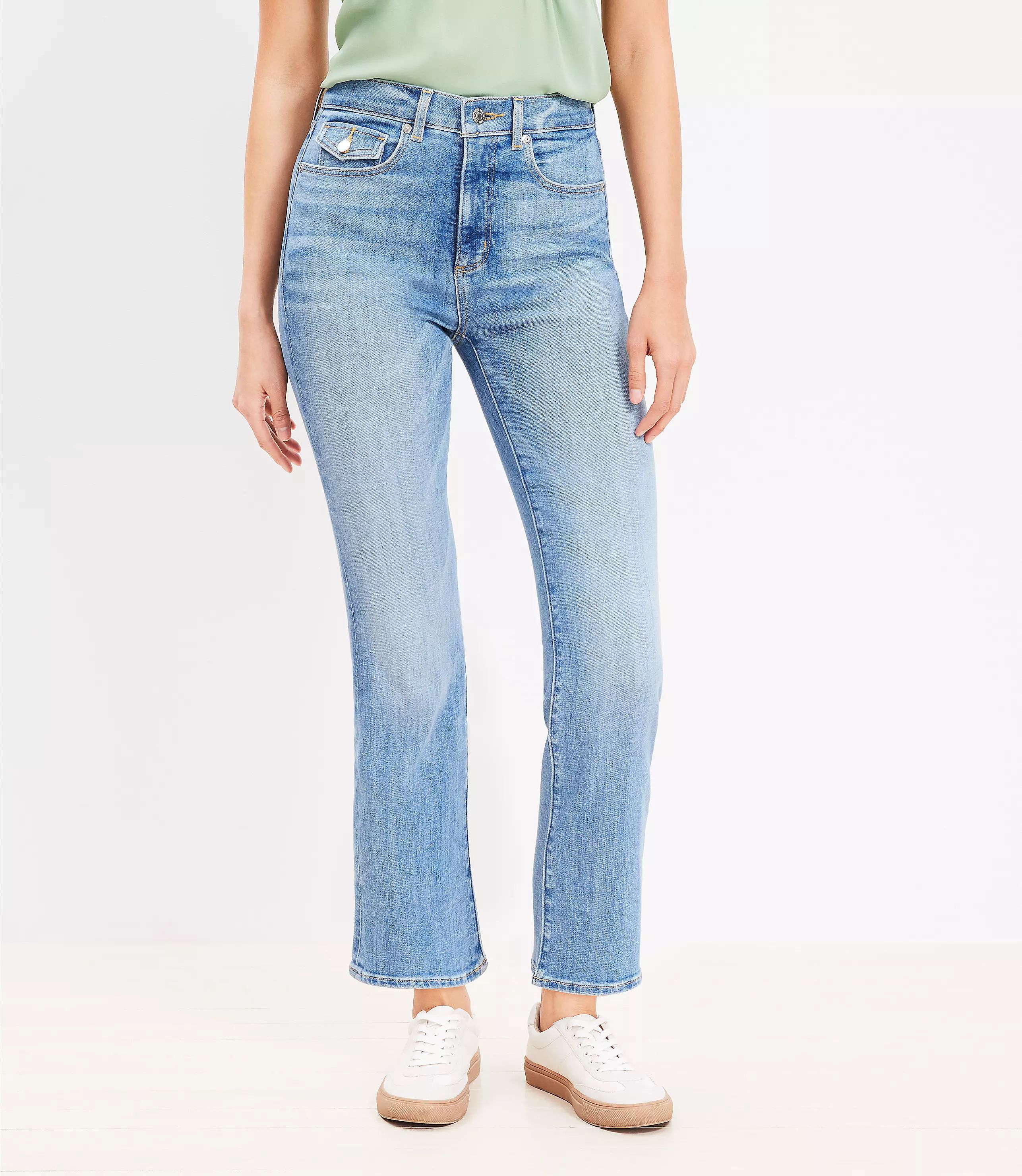 Flap Coin Pocket High Rise Kick Crop Jeans in Luxe Medium Wash | LOFT