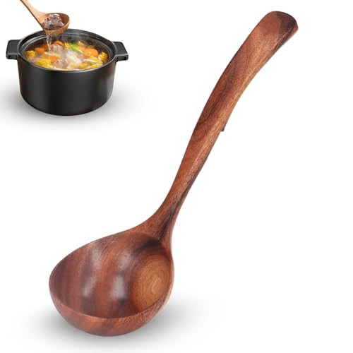 10.63inch Wooden Ladle for Cooking, Wooden Soup Spoons Wood Serving Spoon, Long Handle Scooper Wood Spoon for Soup | Amazon (US)