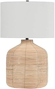 Henn&Hart 27" Tall Oversized/Rattan Table Lamp with Fabric Shade in Natural Rattan/Brass/White, L... | Amazon (US)