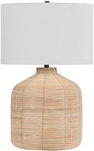Henn&Hart 27" Tall Oversized/Rattan Table Lamp with Fabric Shade in Natural Rattan/Brass/White, L... | Amazon (US)