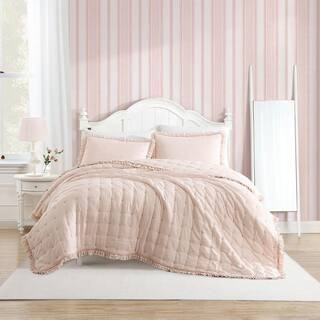 Laura Ashley Hailee 2-Piece Pink Microfiber Twin Quilt Set USHSA91258872 - The Home Depot | The Home Depot
