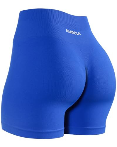 AUROLA Power Workout Shorts for Women Tummy Control Squat Proof Ribbed Thick Seamless Scrunch Active Short,Klein Blue,XL | Amazon (US)