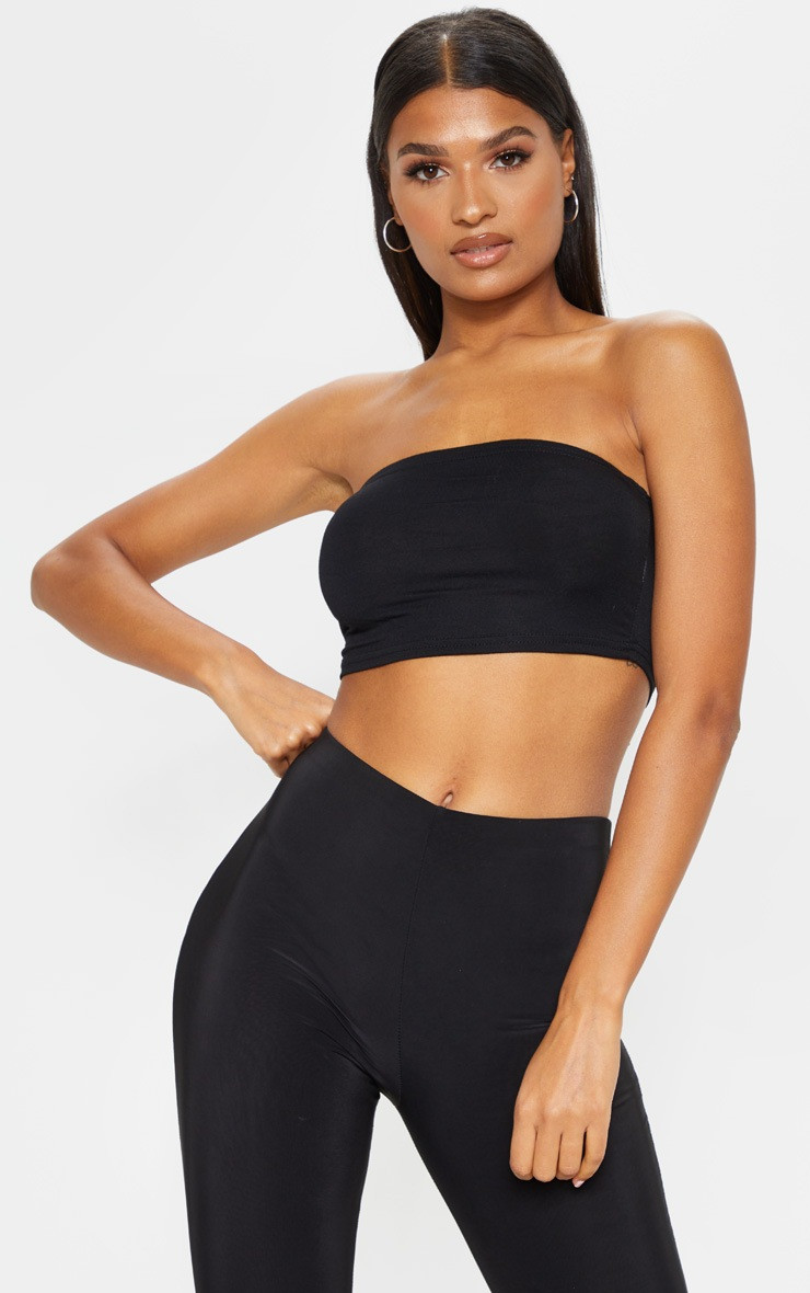 Basic Black Cotton Blend Bandeau Crop Top | PrettyLittleThing UK