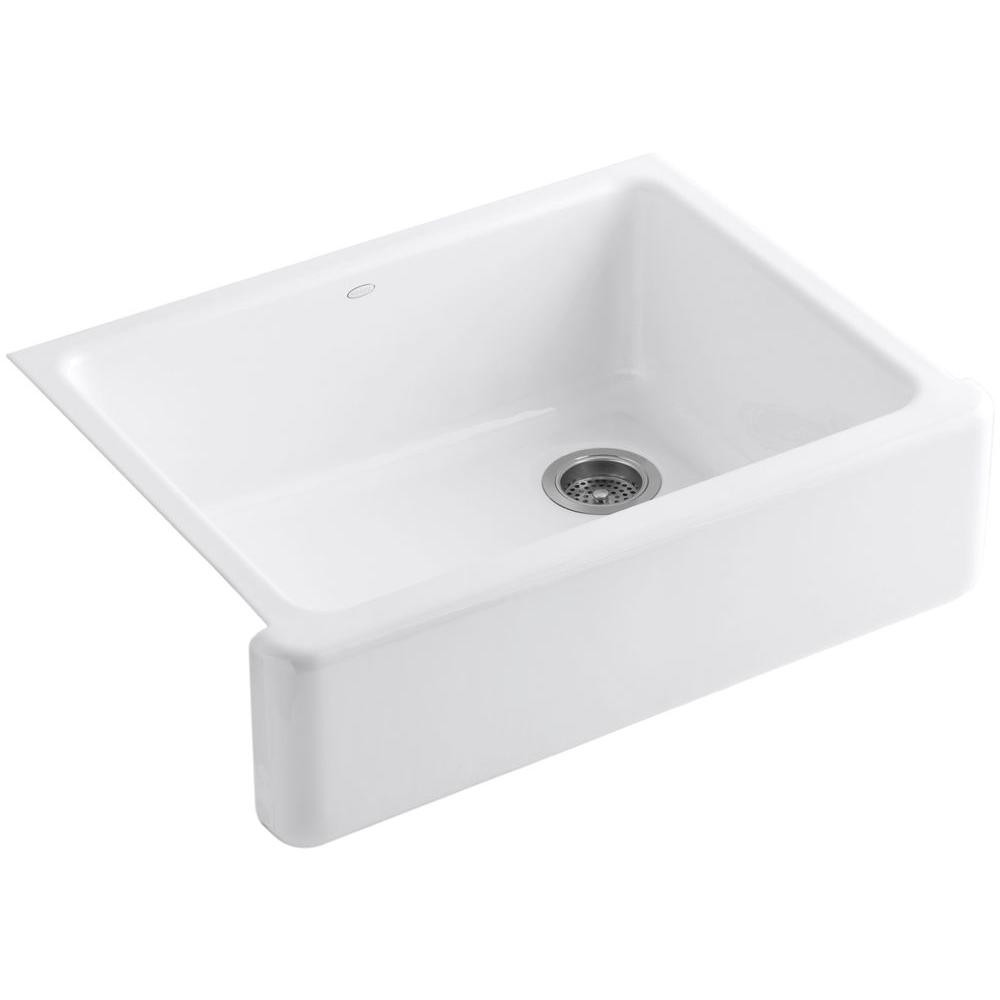 KOHLER Whitehaven Farmhouse Apron-Front Cast Iron 30 in. Single Bowl Kitchen Sink in White-K-6487-0  | The Home Depot