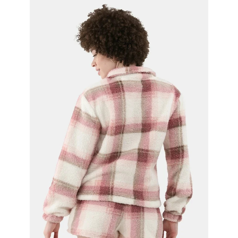 No Boundaries Half Zip Plush Pullover with Pockets, Women's and Women's Plus - Walmart.com | Walmart (US)