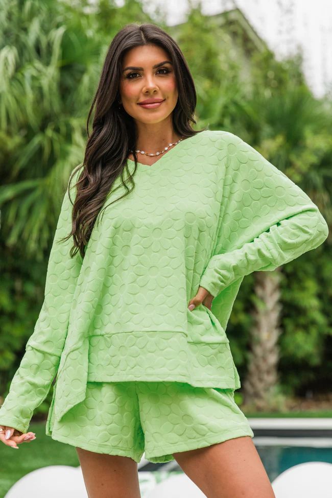 No Complaints Lime Green Floral Terry Cloth Top | Pink Lily