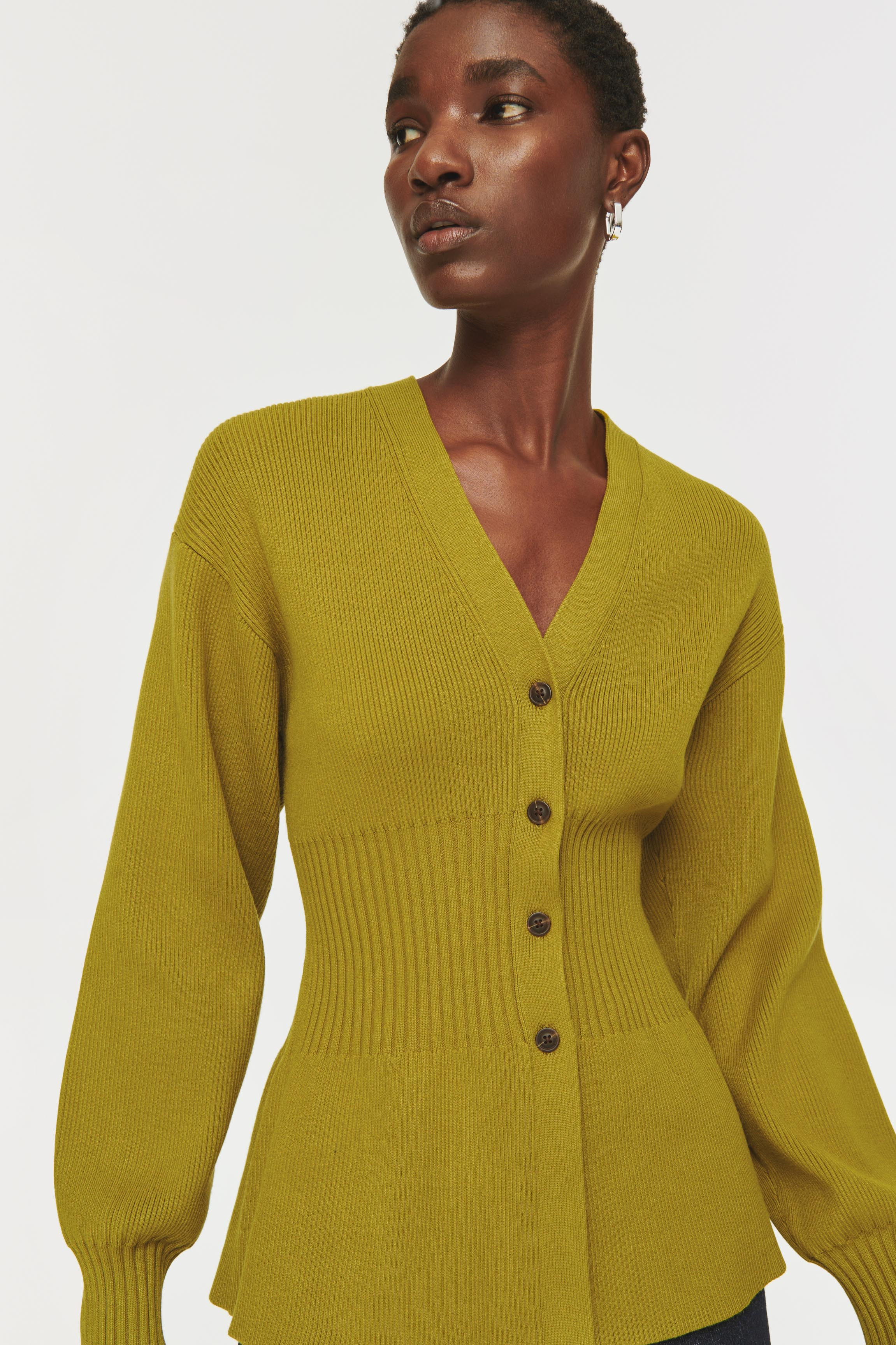 Clay | Waisted Cardigan in Olive | ALIGNE | Aligne UK