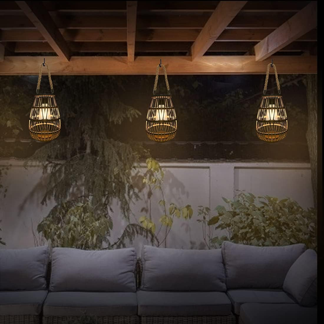 pearlstar Outdoor Solar Lanterns Light Rattan Natural Lantern with Handle for Hanging or Table La... | Amazon (US)