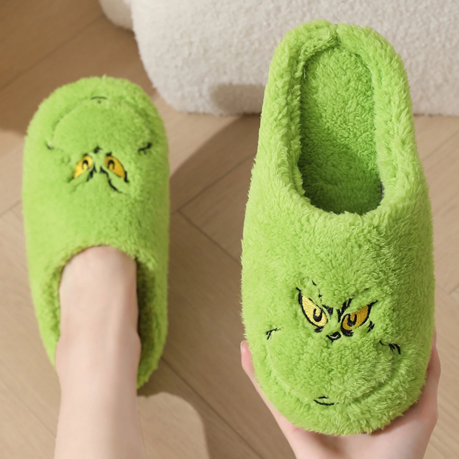 Christmas Grinch Slippers Family Christmas Warm Winter Cotton Slippers Couple Men and Women Thick... | Walmart (US)