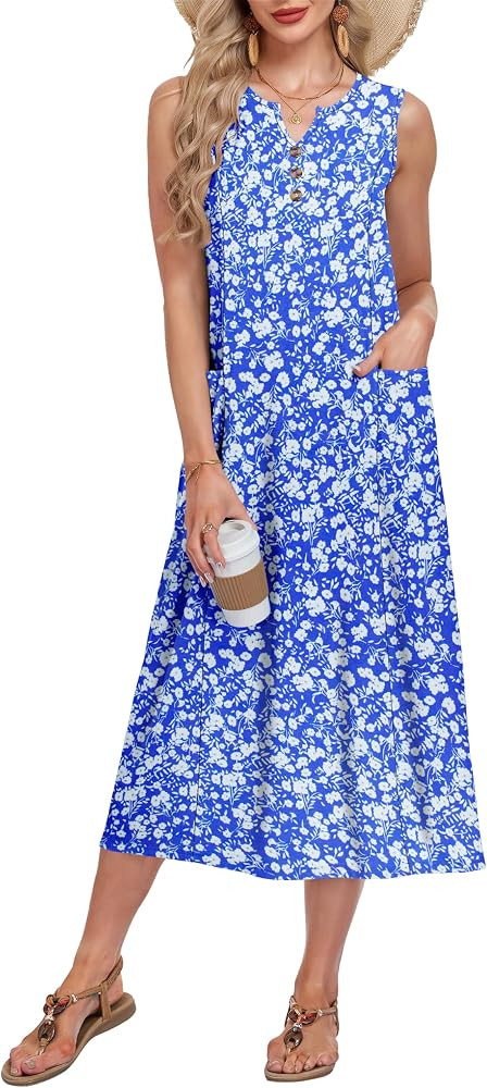MOLERANI Women's Casual Button Down Midi Dress with Pockets | Amazon (US)