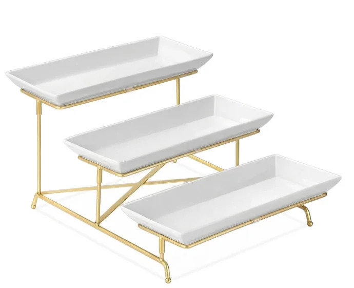 unfmouf 3 Tier Serving Tray Set 14 Inch Porcelain Tiered Serving Platters, Collapsible Sturdier S... | Walmart (US)